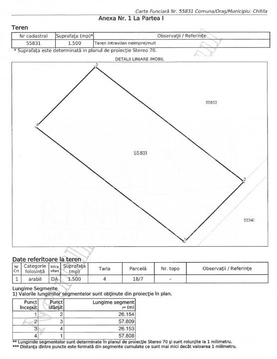 Teren intravilan 1500 mp , 30e/mp, str Campului, deschidere 26m, Comision 0%