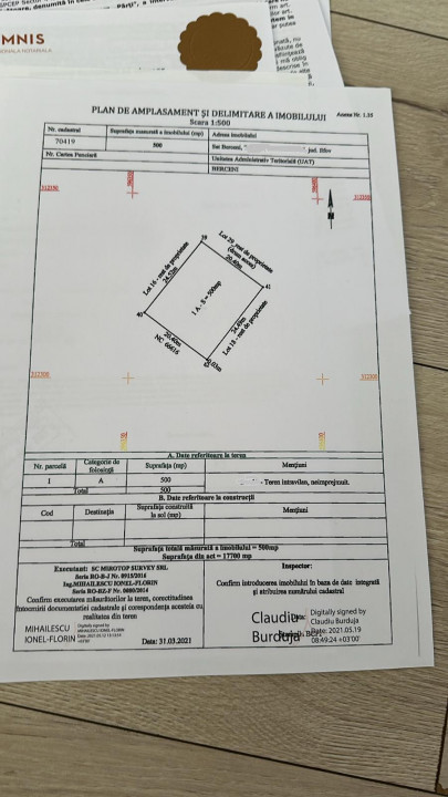 SUPER OCAZIE SE VINDE TEREN INTRAVILAN 500 MP IN ZONA BERCENI IF