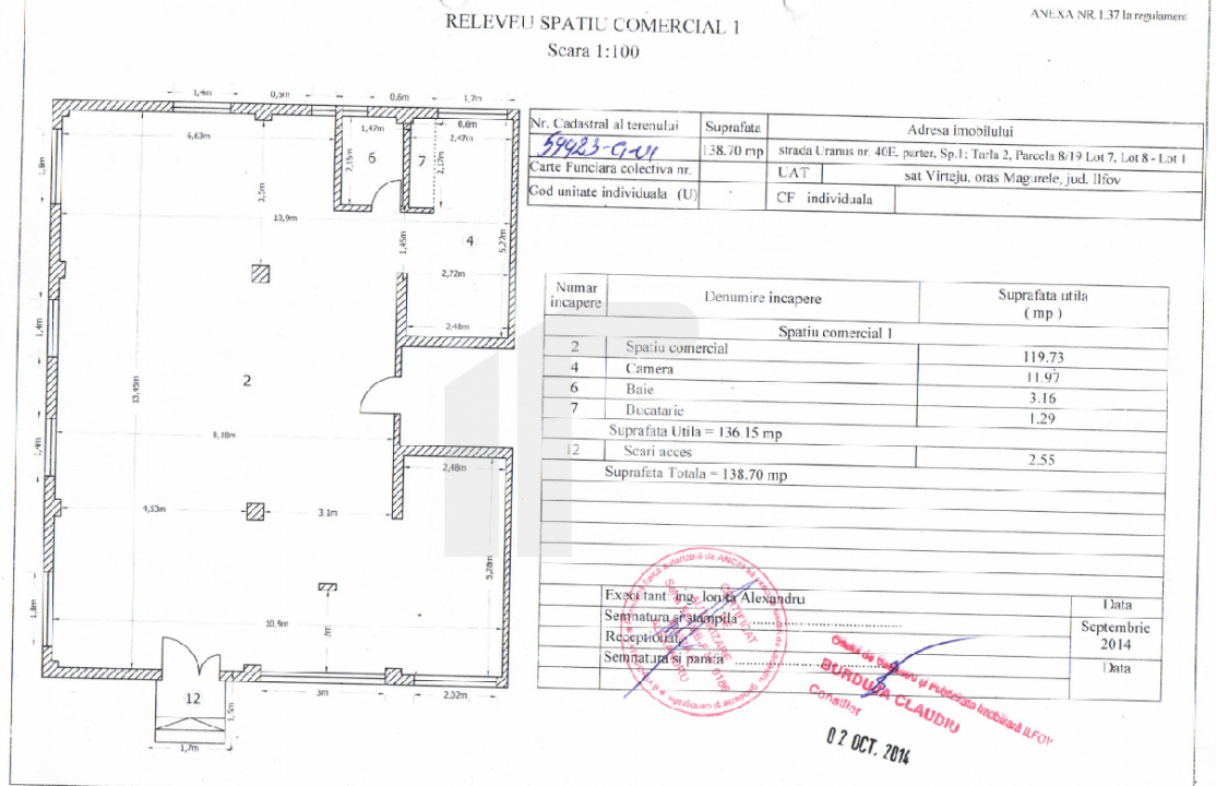 Spatiu Comercial 138,7 MP+2 locuri parcare New Residence